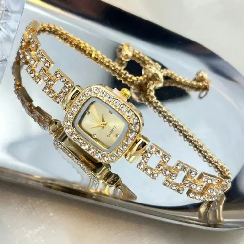 Women's Square Rhinestone Decor Watch, Hip-Hop Style Quartz Wristwatch with Adjustable Strap, Elegant Square Dial Stylish Watch for All Seasons, Rhinestone Watches, Fashion Watches, Fashion Wristwatches