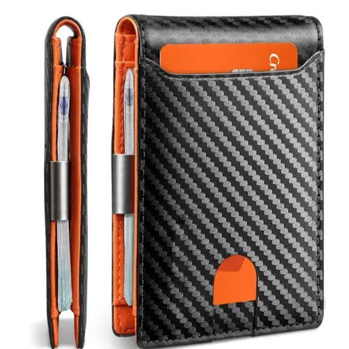 Men's Ultra-Thin Wallet, Leather Money Clip, Rfid Shield Front Pocket Bi-Fold, Thin Credit Card Holder, Christmas Gift for Men