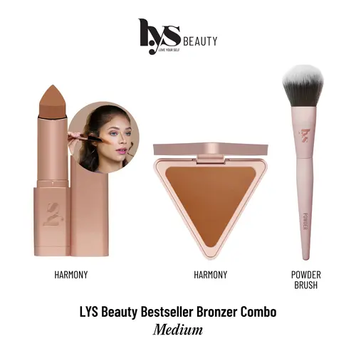 LYS Beauty Bronzed Babe Bundle - Natural Bronzer, Watermelon-Infused Oil Cosmetic Set with Applicator Brush
