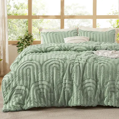 Bedsure Boho Arch Tufted Comforter Set - Beige Boho Bedding Comforter Sets, 3 Pieces Farmhouse Shabby Chic  Embroidery Bed Set, Soft Fluffy Cozy Arch Pattern Comforter for All Seasons