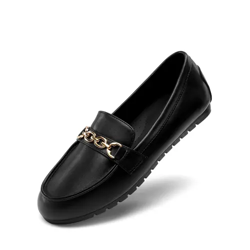 DREAM PAIRS Women's Slip-On Loafer Walking Shoes - Casual Lightweight Round Toe Flats with Arch Support, Steady Textured Traction, Sleek Chain Accent Upper, Non-Slip Grip for Slick Floors, Ideal for Leisure, Work, Teachers Shoes