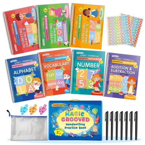 [BackToSchool]2027 LUMIKIDZ Magic Grooved Handwriting Practice Book, Preschool Back to School Supplies, Reusable Kids Tracing Workbook, Montessori Screen Free Learning Toys for 3-6 Year Old Toddlers, Kindergarten Prep