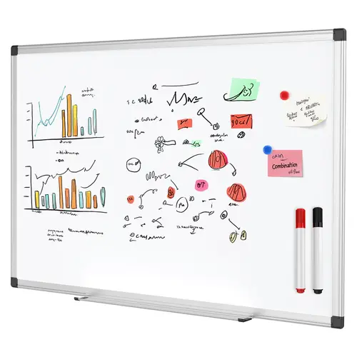 Sweetcrispy 18" x 12" Wall-Mounted Dry Erase Board Set - Reinforced Aluminum Frame, Easy to Erase Smooth Surface, Markers, 4 Magnetic Pins, Horizontal/Vertical Mount, Magnetic Drawing Board for Office Use
