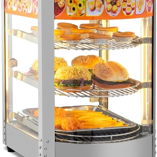 ROVSUN Food Warmer - Commercial Countertop Electric Pretzel Warmer with Removable Shelves LED Lighting Glass Door for Restaurant Buffet - 3/5 Tiers (800W)