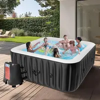 ABORON Inflatable Hot Tub, 73"X73"X25" Portable Blow Up Hot Tub for 4-6 Person, Square Outdoor Spa with 130 Bubble Jets and Heater Pump, Filter Durable inflatable pool