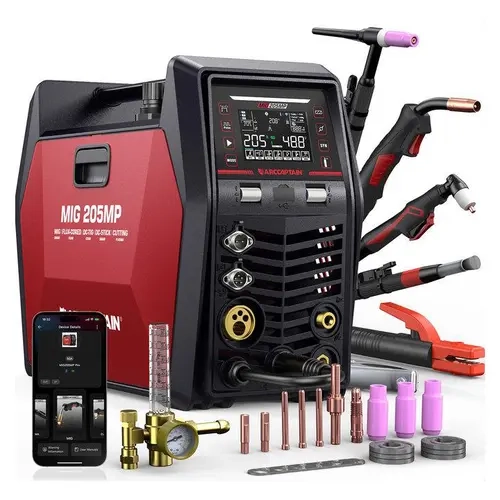 ARCCAPTAIN MIG205MP MIG Welder with Plasma Cutter, 9 IN 1 Welding Machine | 120/240V, App Control, Pulse MIG/Flux Core/Cut/DC HF/Lift TIG/Clean/Stick/Spool Gun Aluminum Welding, Home DIY Projects,Toolupgrade toolupgrade