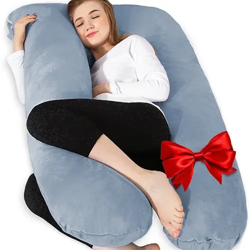 Chilling Home Women's 55in Polyester U-Shaped Pregnancy Body Pillow - Breathable Cooling Sleep Aid, Floor-Use Nursing Support, Zipper Cover, Zip-Adjust Height, Machine Washable Grey Postpartum Must-Have Gift