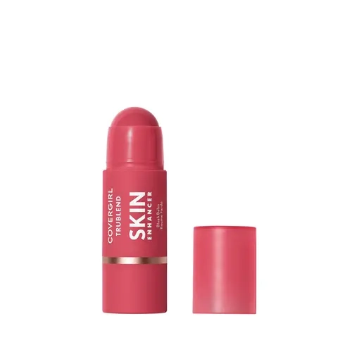 COVERGIRL TruBlend Skin Enhancer Balm Stick - Vegan, Cruelty-Free Beauty Cosmetics, Jojoba Oil-Infused, Weightless Buildable Creamy Raspberry Blush, Brightening Glow & Go Balm, Dewy Glow for Adults, Blush & Highlighter Alternative