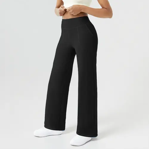 FireSwan Wide-Leg Yoga Pants for Women High Waist Stretch Lounge Bottoms - Casual Minimalist Loose Fit, Built for Yoga & Lounging with Pockets, All-Season Comfortable Dress Trousers