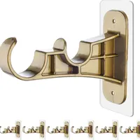 6-Pack Double Curtain Rod Bracket No Drill, Adhesive Nail-Free Rod Holder Brackets, No Drilling Damage Free Double Rods Hangers Hooks for Living Room, Bathroom, Kitchen - Retro Color summerwins,summerwins
