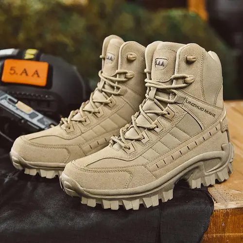 Men's Tactical Boots Lightweight Comfortable All-Day Work Boots with Side Zipper for Motorcycle Combat Hiking Safety Outdoor Shoes Fathersdaygift Asymmetrical Structure Highly Adjustable Laces