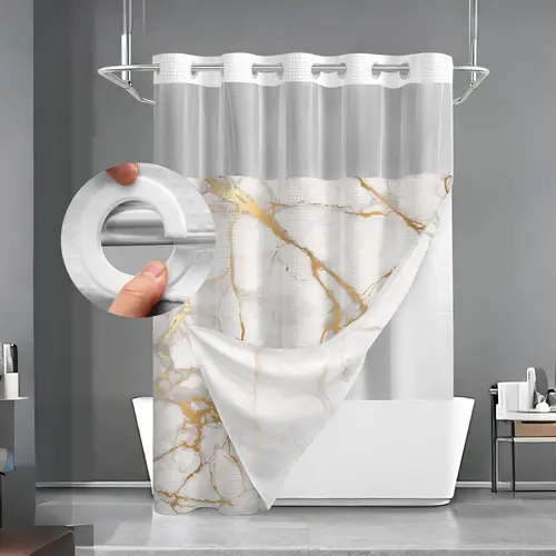 Marble Pattern, Waterproof with 12 Hooks, Bathroom Decoration Accessories for Home, Hotel, Salon, Dormitory, Bathroom Accessory, Shower Essentials, Bathroom Curtains Shower