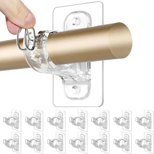 Antimbee 14-Pack Stainless Curtain Rod Holders - No Drilling Adhesive Brackets, Adjustable Smooth Wall Fasteners, 15lb Max Load, Damage-Free Nail-Free Sticks, Max 1.7" Fit for Renters' Home Decor