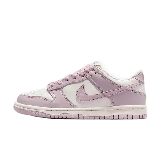 Women’s Nike Dunk Low Particle Rose GS Lowtop Shoes - Enigma Stone, Sail Leather, Soft, Neutral Look, Casual Athletic Street Style Rubber Trainers