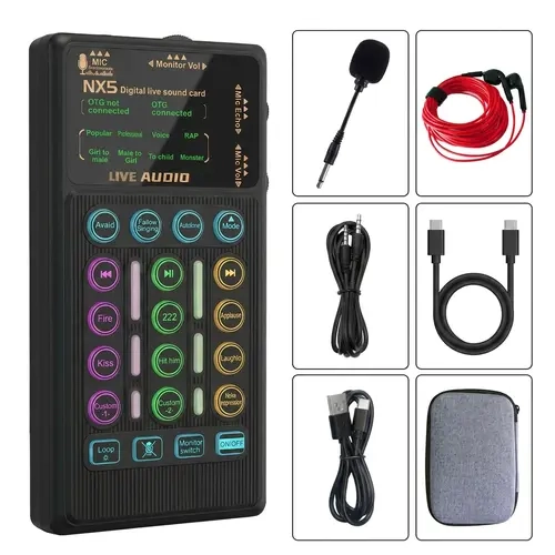 HOSABELY NX5 Small Handheld Digital Sound Card Kit - Portable Audio Interface Podcast Equipment Bundle for Computers, Office Use