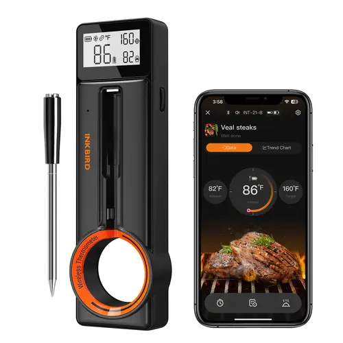 INKBIRD Wireless Bluetooth LCD Digital Food Meat Thermometer - Waterproof Kitchenware, Ceramic Smoking & Outdoor BBQ Utensil with Temperature Alarm, Home Essential Birthday Gift for Him, Digital Meat Thermometer