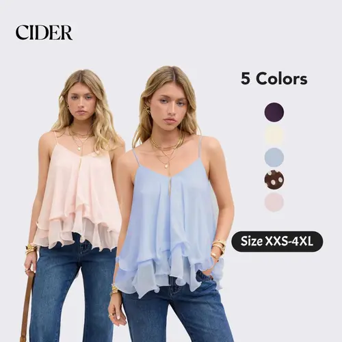 Cider Ruffle Knotted Cami Top – Flattering Layered Mesh Tank for Women, Conceals Bra Side, Soft Summer Top for Date Night & Beach Camisole Womenswear SummerWins Dealsforyou