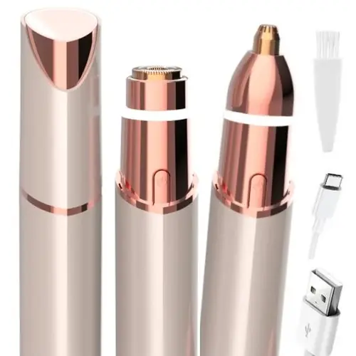 OANVA Women's Compact 2-in-1 USB Rechargeable Face Trimmer - Eyebrow Shaper with Precision Trim, Hypoallergenic Painless Grooming Tool, LED Light, Nose Hair Function, Discreet Look for Facial Areas, Includes Batteries