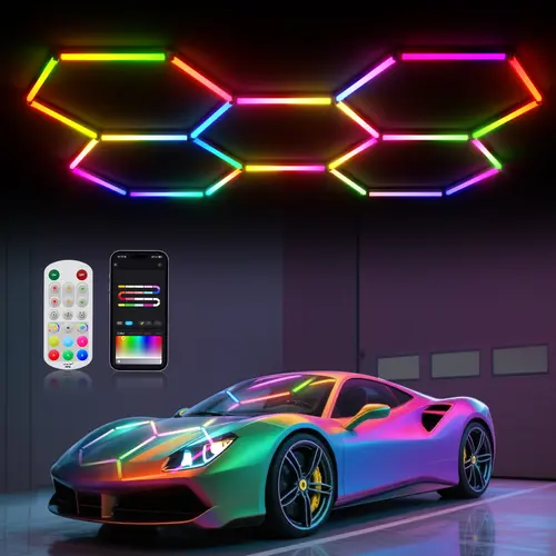 HYPERLITE RGB hexagonal light smart modular honeycomb light application, party office, garage light, LED wall decorative light, remote control, LED light, music synchronization, DIY color ceiling light Adjustable Lighting Options, Dealsforyoudays