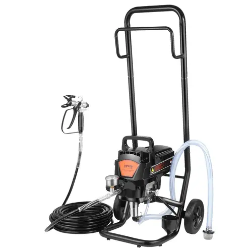 VEVOR Stand Airless Paint Sprayer, 950W 3000 PSI Electric Model with Cart, Infinite Speed Control, Detachable Pump Body, Fan-Shaped Atomization, Fine & Even Painting, Adjustable Flow Rate, Eco-Friendly Tool with Extension Pole for Home Interior/Exterior