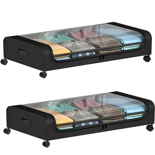 2-Pack Under Bed Storage Boxes with Wheels & Clear Lids - 60L Rolling Organizer Bins for Clothes, Shoes, Toys (Large Capacity)