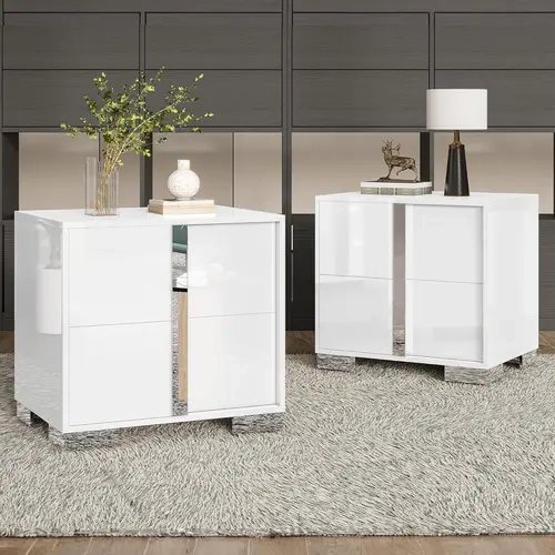 VanAcc High Gloss UV Finish Nightstand, 23.6'' Modern Bedside Table with Drawers and Electroplated Feet, Electroplated Pull Handle, Space-Saving for Bedroom, Living Room, Dressing #TikTokShopFallDealsForYou
