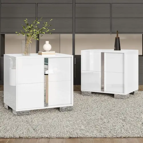 AMERLIFE 2-Pack 23.6in Fully Assembled Contemporary Nightstands - Sturdy MDF+Metal Legs, High Gloss UV Finish, Electroplated Sleek Handles, Large Storage Drawers, Undermount Silent Glides, Clean Design, Compact Space-Saving #TikTokShopFallDealsForYou
