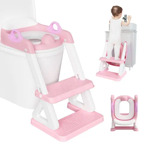 BabyBond 2-in-1 Potty Training Seat with Step Stool for 1-3 Years Boys & Girls, Non-Slip, Adjustable Height Ladder, Safety Handles, Splash Guard, PVC Cushion, Tool-Free Setup, Washable, Foldable Space-Saving Frame, 200 lbs Capacity, 3.2 lbs Lightweight
