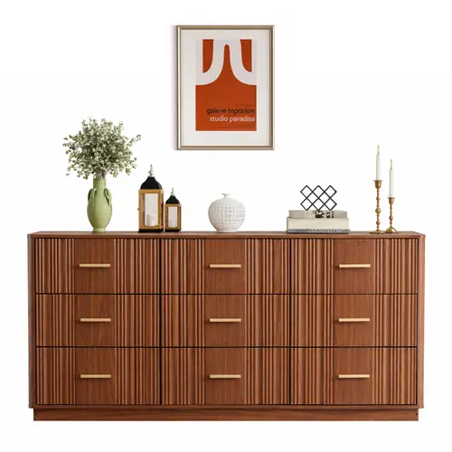 Giratree 59" Fluted Dresser with 3/5/6/8/9 Drawers, Mid-Century Modern Wooden Chest of Drawers, Bedroom Dresser TV Stand, Storage Organizer for Living Room & Hallway