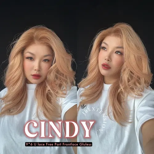 JBEXTENSION 20 Inches Strawberry Blonde Curly Pre-Cut 9X6 U Lace Free Part Frontlace Glueless Wig CINDY