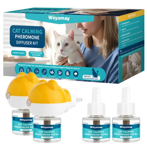 Woyamay 6-in-1 Unscented Non-Toxic Cat Calming Pheromone Diffuser Kit with Liquid - Heat Function, 90° Rotatable Aim Head (Horizontal/Vertical), Stress & Anxiety Relief, Stops Peeing, Odor Control (Covers 700 sq ft)