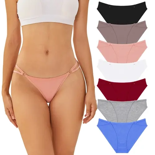 FINETOO 7 Pack Women’s Cotton Stretch Bikini Panties – Moisture Wicking, Breathable, Low Rise Brief Underwear S-XL