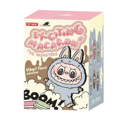 POP MART The Monsters Labubu Tasty Macarons Pastel Vinyl Sealed Hobby Box - Unisex Cartoon Blindbags, Unique Collectible Toy with Gold-Tone Keyring, Random Surprise Set