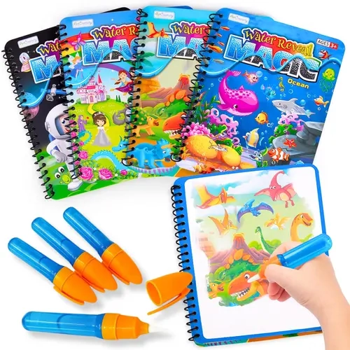 ARTCREATIVITY 4-Pack Mess-Free Water Reveal Coloring Books for Toddlers - Unisex Kids Toys for Travel & Family Trips, Educational Arts & Crafts with Dino, Fairy Tales, Space/Ocean Themes