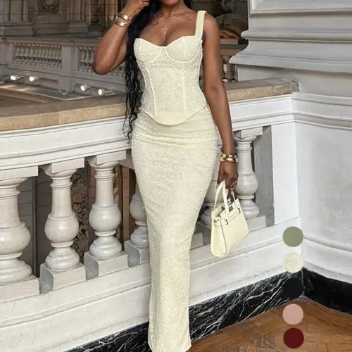 Two-Piece Set Women's Solid Color Strapless Fitted Top & Skirt, Elegant Chic Fashion Casual Top & Skirt for Daily Outdoor Wear, Women's Clothing for Summer, Womenswear