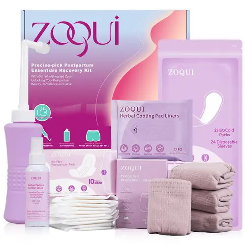 Postpartum Recovery Delivery Essentials Kit , Postpartum Pads, Hot&Cold Packs, Cooling Liners, Includes Peri Bottle, Cooling Spray, Disposable Underwear Feminine Hygiene Products