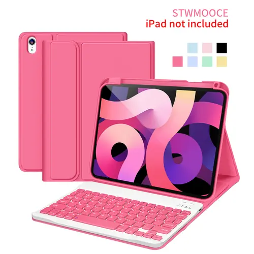 STWMOOCE Cute Magnetic Wireless Tablet Keyboard Case with Auto Wake/Close, Batteries-Included Protective Accessory for 10.2/10.9/11-inch iPad Models (7/8/9th, 10th, Air4/5th, Air(M2/M3), Pro2/3/4th Gen), Pink Cover
