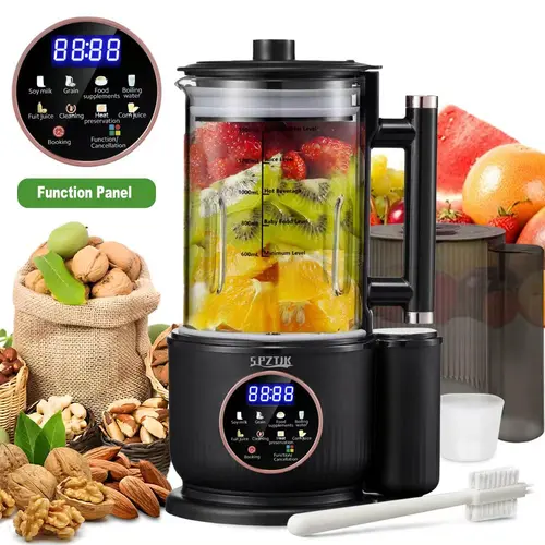 SPZTJK Nut Milk Maker, 500W 1500ML Family Size Blender, Hot & Cold Drinks, Quiet Operation, 8 Smart Programs, High Borosilicate Glass with Self-Clean Function for Nut Milk & Fruit Smoothies