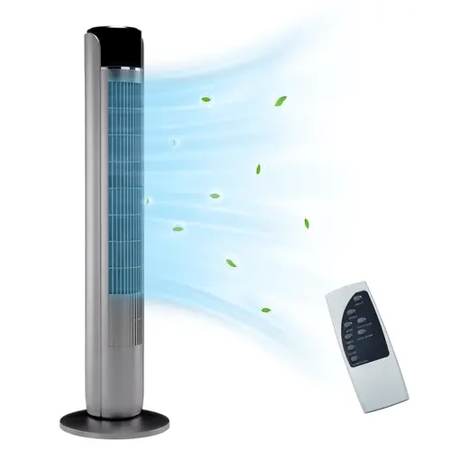 35-Inch Titanium Metallic Multifunctional Silent Standing Fan - Energy Efficient Indoor Cooling Fan with 5 Speeds, 4 Modes, 12H Timer, Child Lock, 60° Oscillation, LED Display, 20ft/s Airflow, 25ft Long Range, Portable for Bedroom, Office