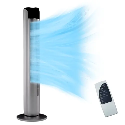 35-Inch Titanium Metallic Bladeless Vertical Tower Fan with 5 Speeds, 4 Modes, 12H Timer, Child Lock, 60° Oscillation, LED Display, Button Control, Built-In Remote Control, Baby Grade Silence System, Portable for Bedroom, Office