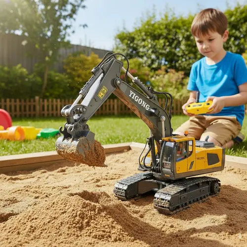 Akeleo Rechargeable 1200mAh RC Construction Vehicle Toy - Intelligent, Realistic Excavator Sounds, Easy Operation, Metal Parts, Coordinated Functions, 360° Cab Spin, Cooperates with Other RC Trucks, Exquisite Box for Easy Gifting, Kids Christmas Toy