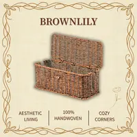 BROWNLILY Rattan Cable Management Box and Wicker Cord Organizer, Toilet Tank Top Shelf Rattan Decor Cable Hider for Under Desk, TV & Home Office Storage, with Lockable Lid, Baby Proof, Pet Proof, Power Strip & Outlet Cover