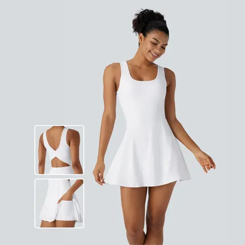 Halara Softlyzero Airy Backless Crisscross U Neck 2-in-1 Side Pocket Mini InstantCool Dance Active Dress