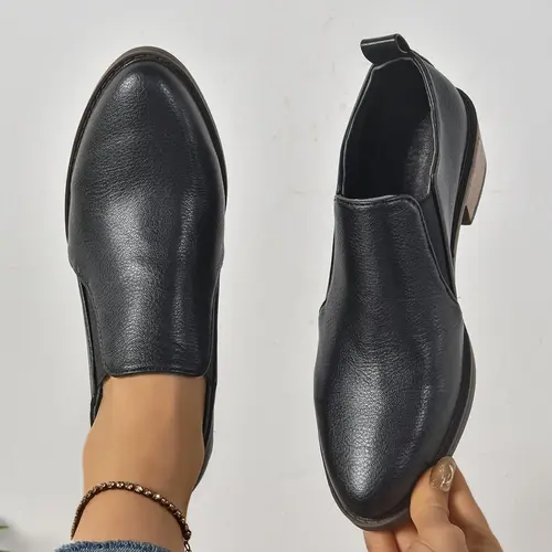 New Large Size 36-43 Women's Spring Autumn All Seasons Fashion Chunky Heel Retro British Style Pointed Toe Slip-On Shoes