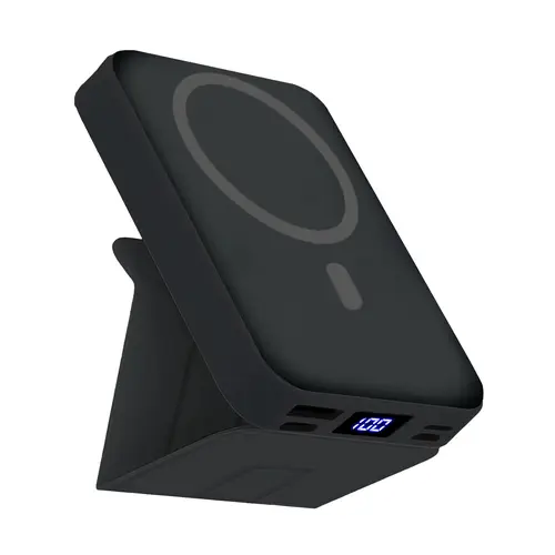 VIL Portable Magnetic Wireless Battery Power Bank (5000-10000mAh, 22.5W PD Wireless+Fast Charging) - Built-in USB-C/Lightning/Micro USB Cables, Kickstand, LED Power Glance, Magnetic Grip, EDC Gear for iPhone, Android Devices