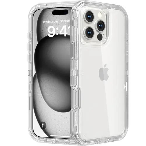3-Layer Shockproof Clear Case for iPhone 18 Pro Max 17 16 15 14 13 Pro Max, Heavy Duty Transparent Military-Grade Drop Protection Cover
