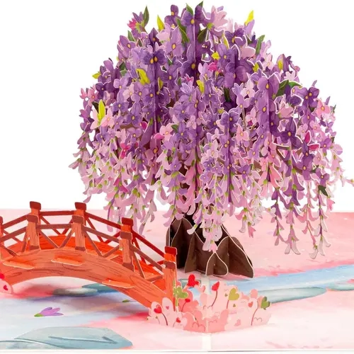 Paper Love Wisteria 3D Pop Up Card - 8x6in Recycled Eco-Friendly Office Stationery, Romantic Couple Gift with 3D Effect and Message Tag, 8X6"