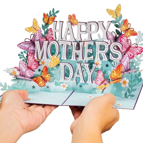Paper Love 5"x7" Premium 3D Pop-Up Happy Mother's Day Greeting Card - Luxe Cardstock, Intricate Laser-Cut Butterfly, Removable Note Tag, Hummingbird Details, Office Stationery, Loving Message Card, Gifts for Grandparents