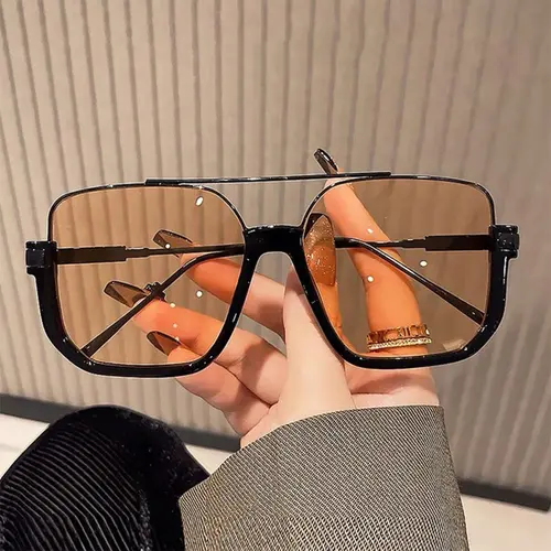 Retro Unisex Fashionable All-match Tinted Lens Aviator Sunglasses, His and Hers Gifts, Semi-Rimless Summer Vintage Trendy Glasses, Fashionable Sunglasses Men Women for Outdoor Activities #SummerVibes