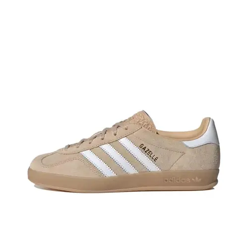 Women's Adidas Gazelle Classic Stripes Comfortable Indoor Suede Athletic Shoes - Vintage Closed-Toe, Magic Beige with Gum Sole Casual Trainers